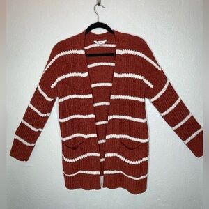 No Boundaries Open Knitted Cardigan Pockets Burnt Orange/White Youth Size 7/9